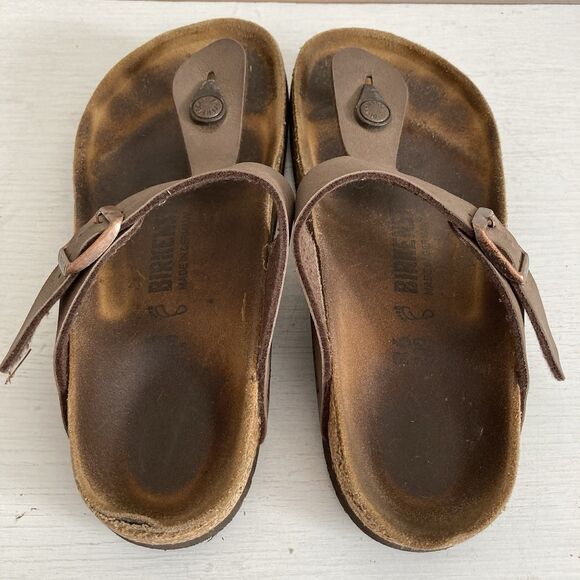 Birkenstock Thong Sandals Gizeh 36 US 5-5.5 Mocha Brown Leather Flip Flop Buckle - Picture 9 of 11